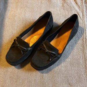 Blue suede loafers
